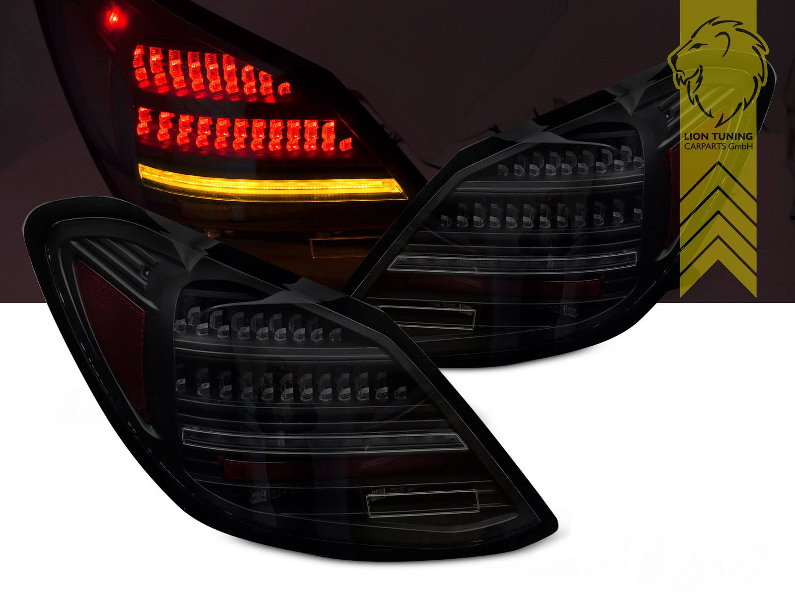 LED, mit LED Blinker, dynamischer LED Blinker, schwarz, smoke, nur passend bei Fahrzeugen mit Original Halogen Rückleuchten, Eintragungsfrei / mit E-Prüfzeichen